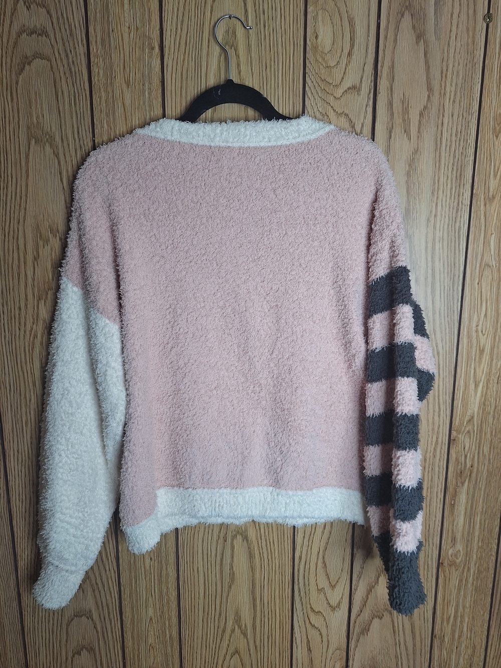 POL Pink and Cream Button-Front Cardigan with Striped Sleeve Size Small - Picture 4 of 6